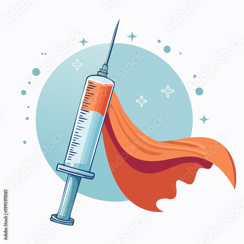 Syringe with Orange Cape, Symbolizing Medical Heroism