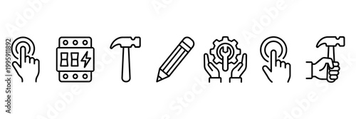 Set of repair, tools, and maintenance line art vector icons