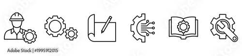 Engineering Icon Set – Minimal Line Icons with Editable Stroke for Web