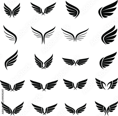 Diverse black wing vector icons collection