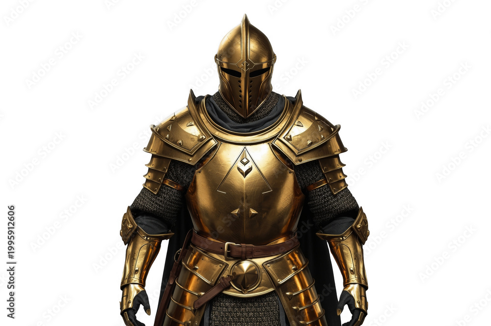 Fototapeta premium Golden fantasy knight armor standing ready for battle