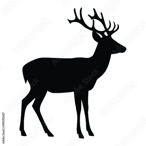 Black Stag Deer Silhouette Isolated on White Background