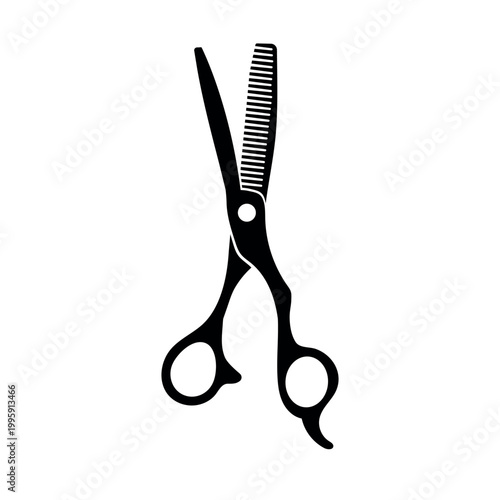 Black silhouette of hair thinning scissors.