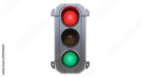 Traffic light with red, yellow, and green lights on a metal post