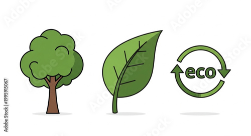 Green Tree Leaf and Eco Recycling Symbol.