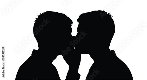 Two men sharing a secret whisper in a close, intimate moment.