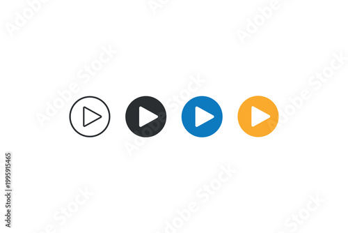 Set of four colorful play icons on white background.