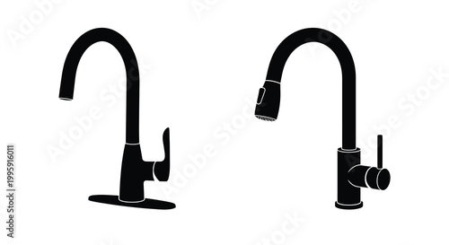 two modern kitchen faucets shown in black silhouette