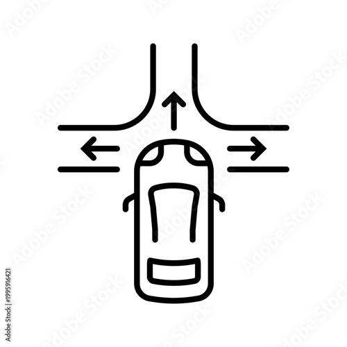 Autonomous vehicle control icon. Transport and autonomous driving line symbol. Black and white.
