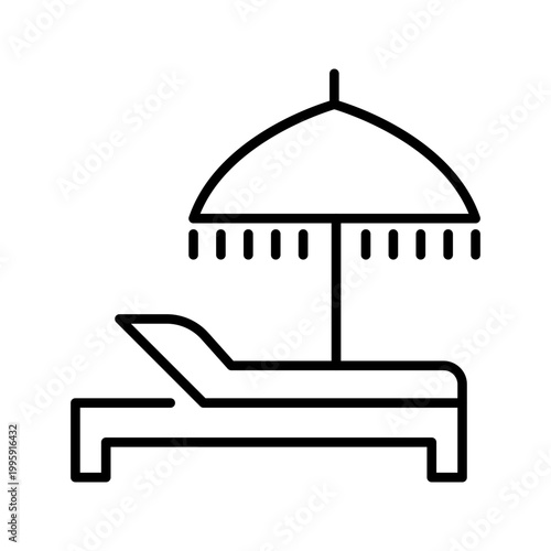 Beach lounger icon. Travel and beach line symbol. Black and white.