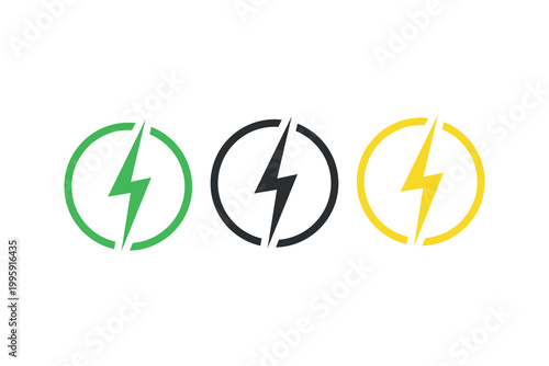 Green black yellow lightning bolt symbols in circular design.