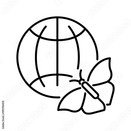 Biodiversity conservation icon. Science and biodiversity line symbol. Black and white.