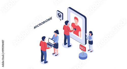 Isometric Illustration of People Interacting with a Digital Display.