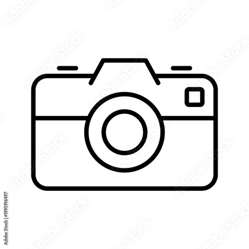 Camera icon icon. Media and photography equipment line symbol. Black and white.
