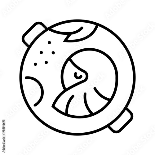 Escargot dish icon. Food and appetizer line symbol. Black and white.