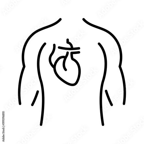 Heart anatomy icon. Healthcare and cardiology line symbol. Black and white.