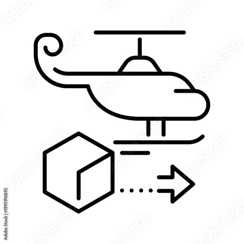 Helicopter delivery icon. Business and shipping line symbol. Black and white.