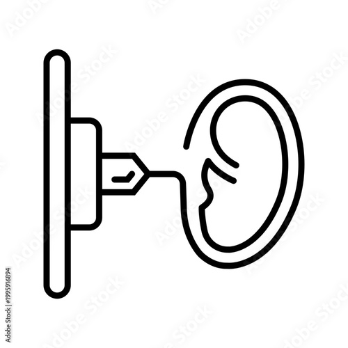 Ear bioprinting icon. Healthcare and bioprinting line symbol. Black and white.