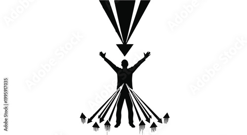 Silhouette of a person receiving inspiration and radiating ideas outwards