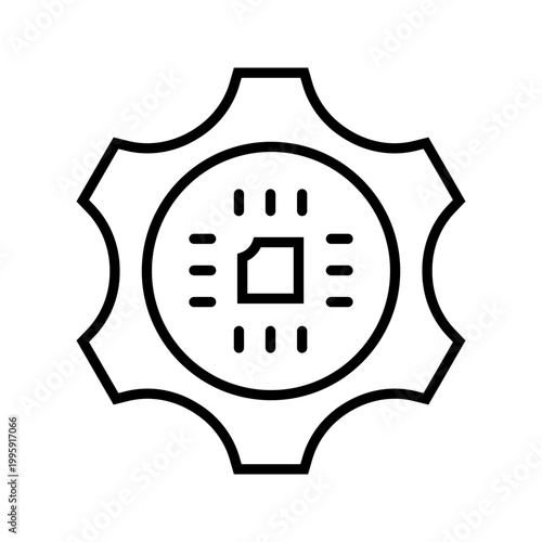 Processor chip icon. Technology and microprocessor line symbol. Black and white.
