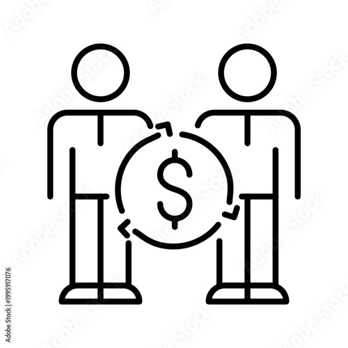 Profit sharing icon. Business and revenue sharing line symbol. Black and white.