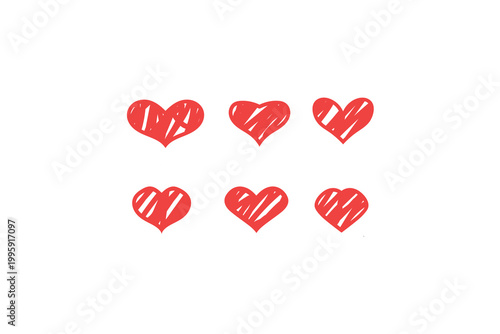 Simple red hand-drawn hearts pattern on white background.