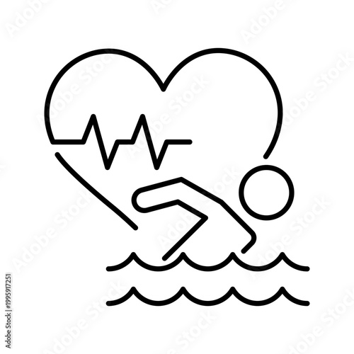 Swimming fitness icon. Healthcare and aquatic fitness line symbol. Black and white.