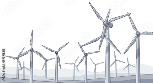 Modern Wind Turbines Generating Clean Renewable Energy.