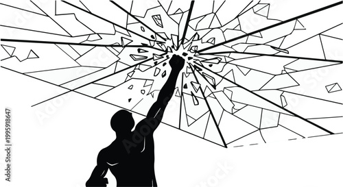 Powerful fist breaking through glass, symbolizing resilience and overcoming obstacles.