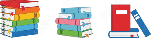 Stacked books icon set featuring colorful textbooks, notebooks, and closed volumes for education, learning, library, and academic study concepts in flat design