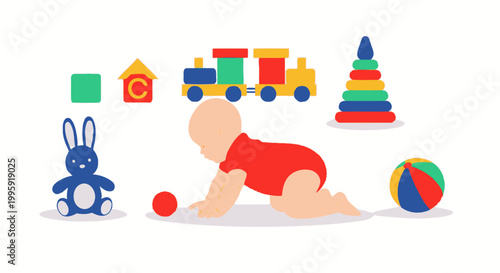 Baby crawling on the floor playfully.