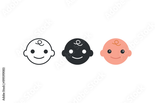 Simple baby face icons in black, white, and pink.