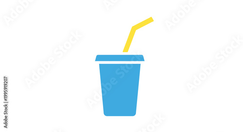Blue disposable cup with straw.