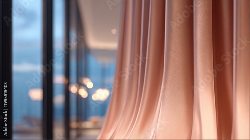 Soft Pleated Silk Curtain in a Delicate Peach Color