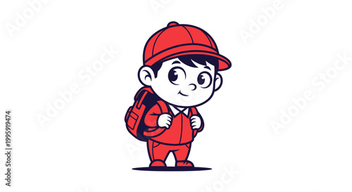 Cartoon delivery boy with backpack.