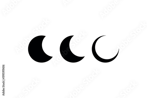 Three black crescent moons on white background.
