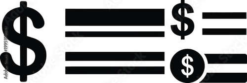 Black dollar sign icons with equal bars for financial business and bank design