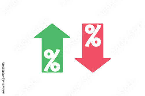 Green up arrow and red down arrow with percentage symbols.