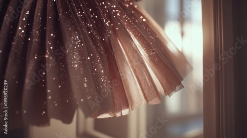 Pleated Rose Gold Metallic Sheer Fabric With Glitter Details