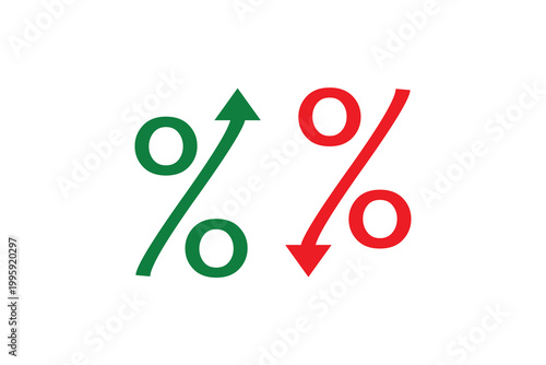 Green upward and red downward arrows forming percentage symbols.
