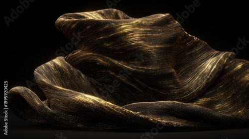 Draped Pleated Metallic Linen Fabric in Brushed Gold with Lustrous Texture