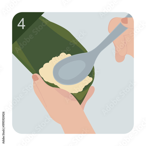 Adding Top Layer of Sticky Rice to Zongzi Step 4
