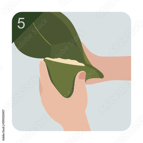 Folding the Bamboo Leaf to Close Zongzi Step 5