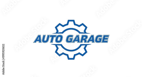 Auto Garage Logo - Gear and Text on White Background