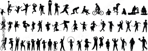 Black silhouette collection of diverse human activities and poses black silhouettes human figures