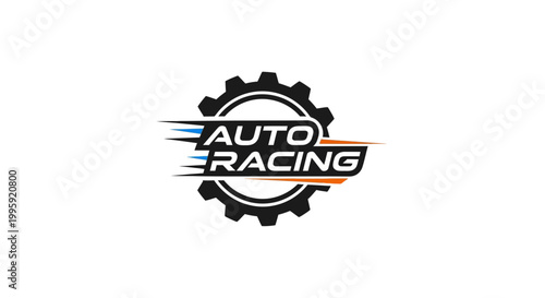 Auto Racing Logo with Gear and Speed Lines