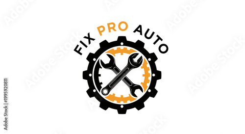 Auto Repair Logo: Crossed Wrenches Inside Gear, Fix Pro Auto Text