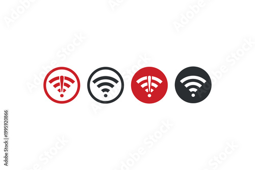 Four wifi signal icons in red and black circles.