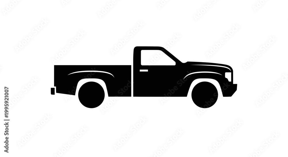 Fototapeta premium Black Pickup Truck Silhouette Icon, Vector Illustration