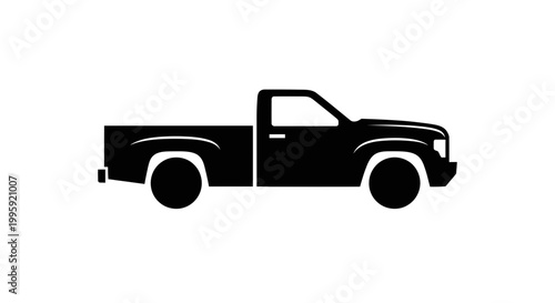 Black Pickup Truck Silhouette Icon, Vector Illustration